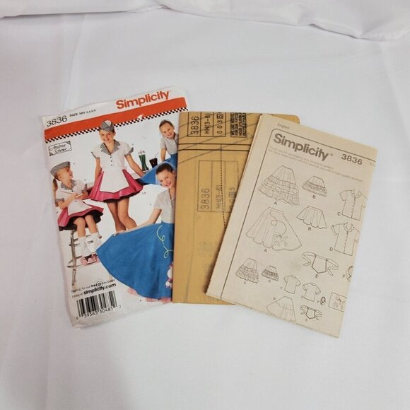 Simplicity Pattern 3836 UNCUT Girls Waitress Poodle Skirt Costume W Hat Size HH - Picture 3 of 6